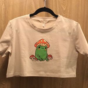Romwe Crop Shirt - Frog & Mushrooms